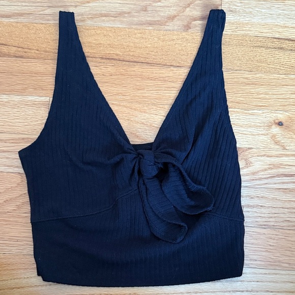 Abercrombie & Fitch Black Ribbed Tie-Front Tank Top - Picture 1 of 3